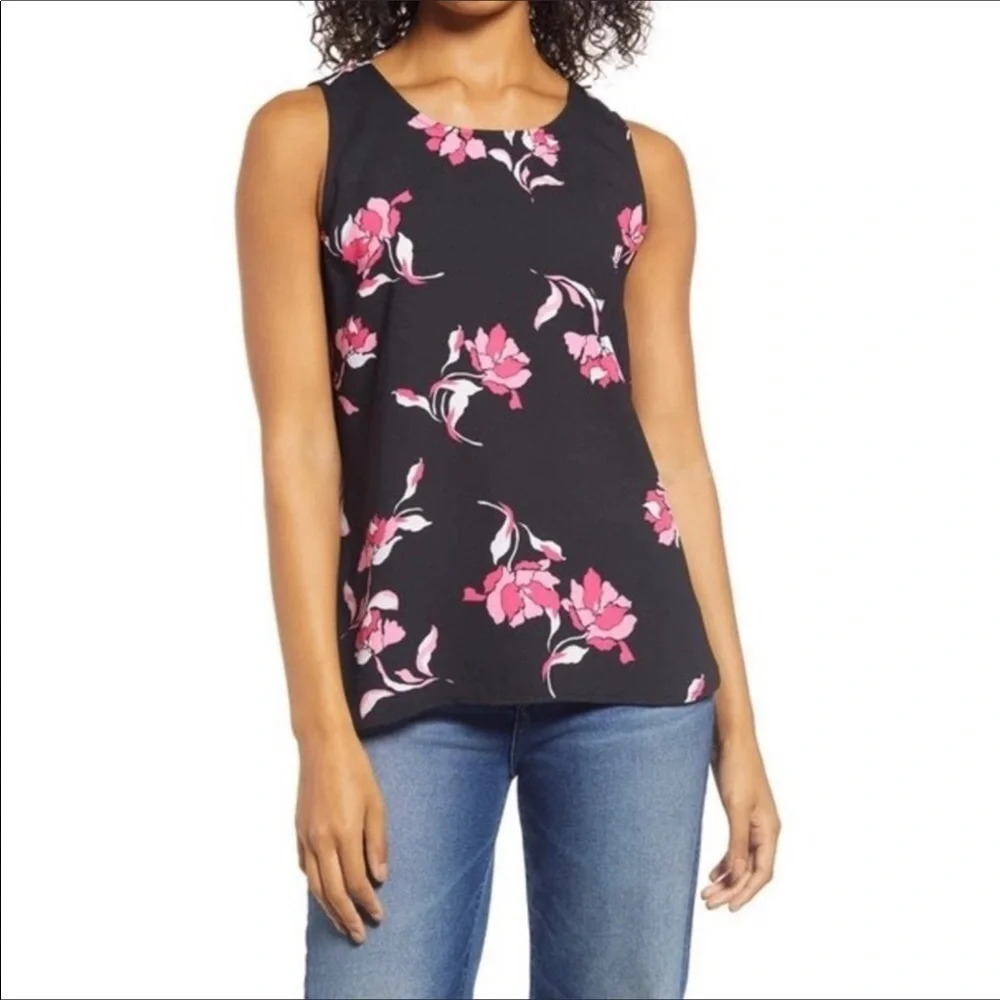 Halogen Morgana Floral Dressy Tank Black / Pink Women’s Size Small NWT v6x
